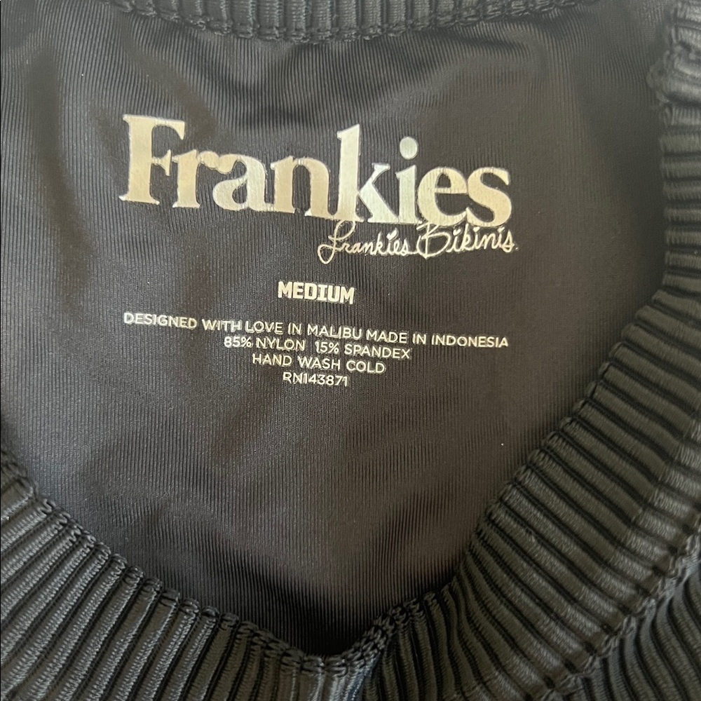 Frankie’s Bikinis Black Ribbed Cutout One Piece Swimsuit | Size Medium | EUC - Picture 5 of 9